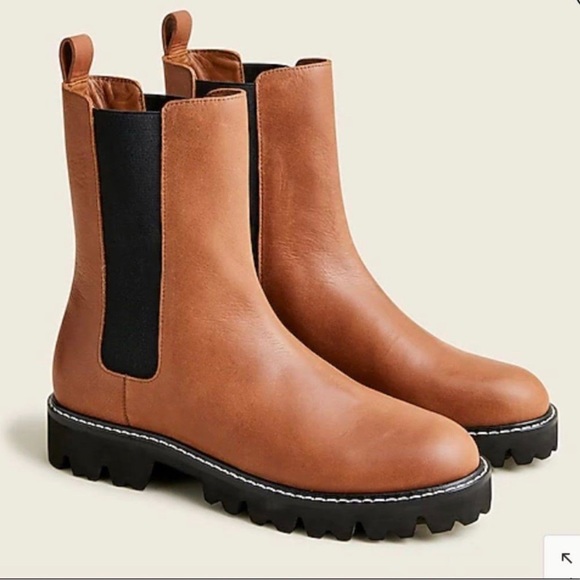 J. Crew Shoes - J. Crew Gwen lug-sole high-shaft Chelsea boots in leather in brown size 10
